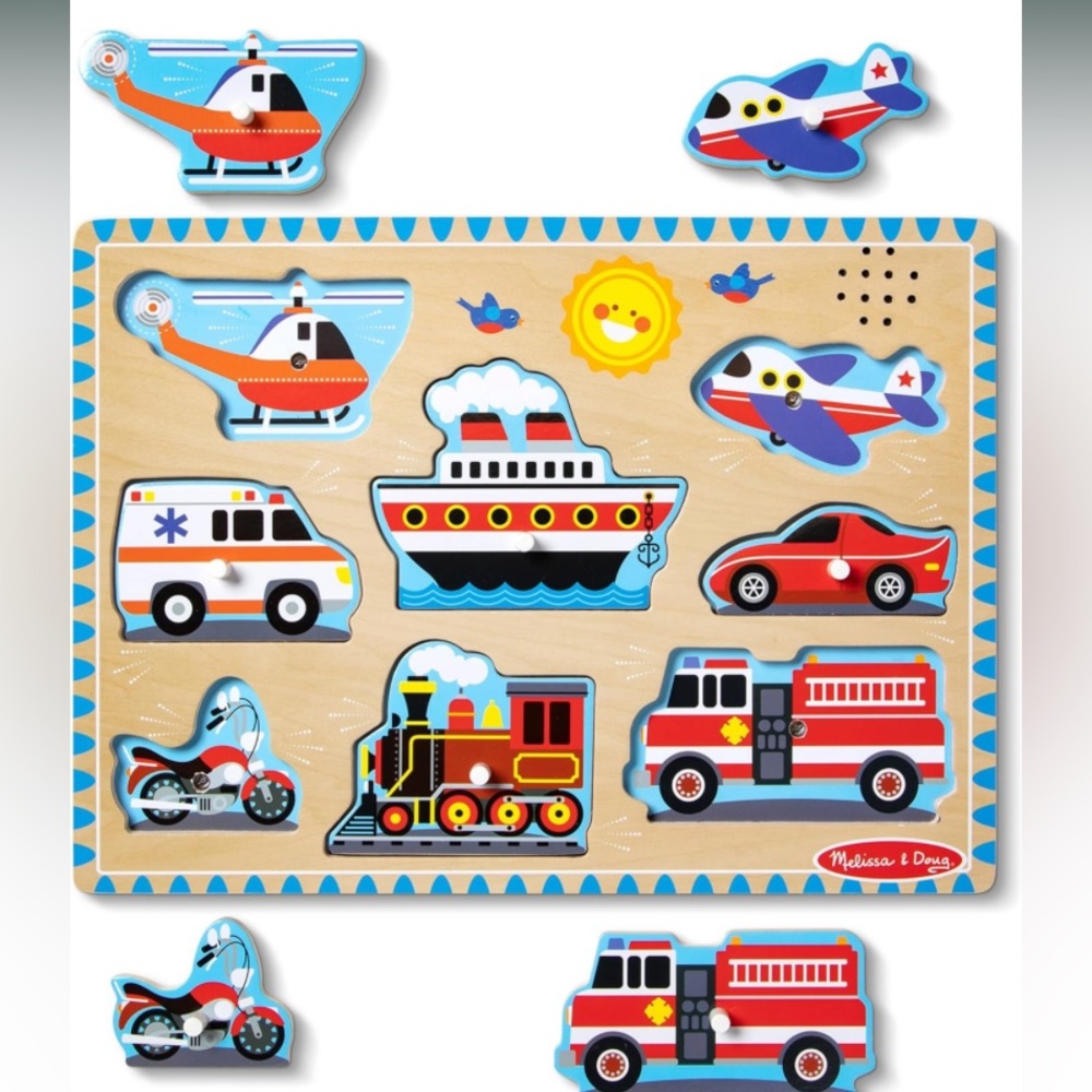 Melissa & Doug Vehicles Sound Puzzle - Wooden Peg Puzzle 2+